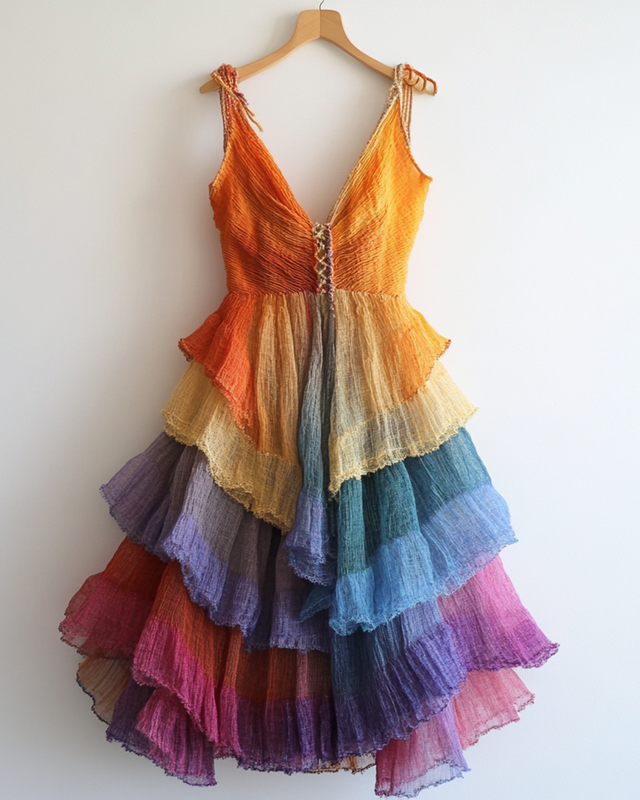 Rainbow Tie-Dye Ruffle Sleeveless Dress f90f