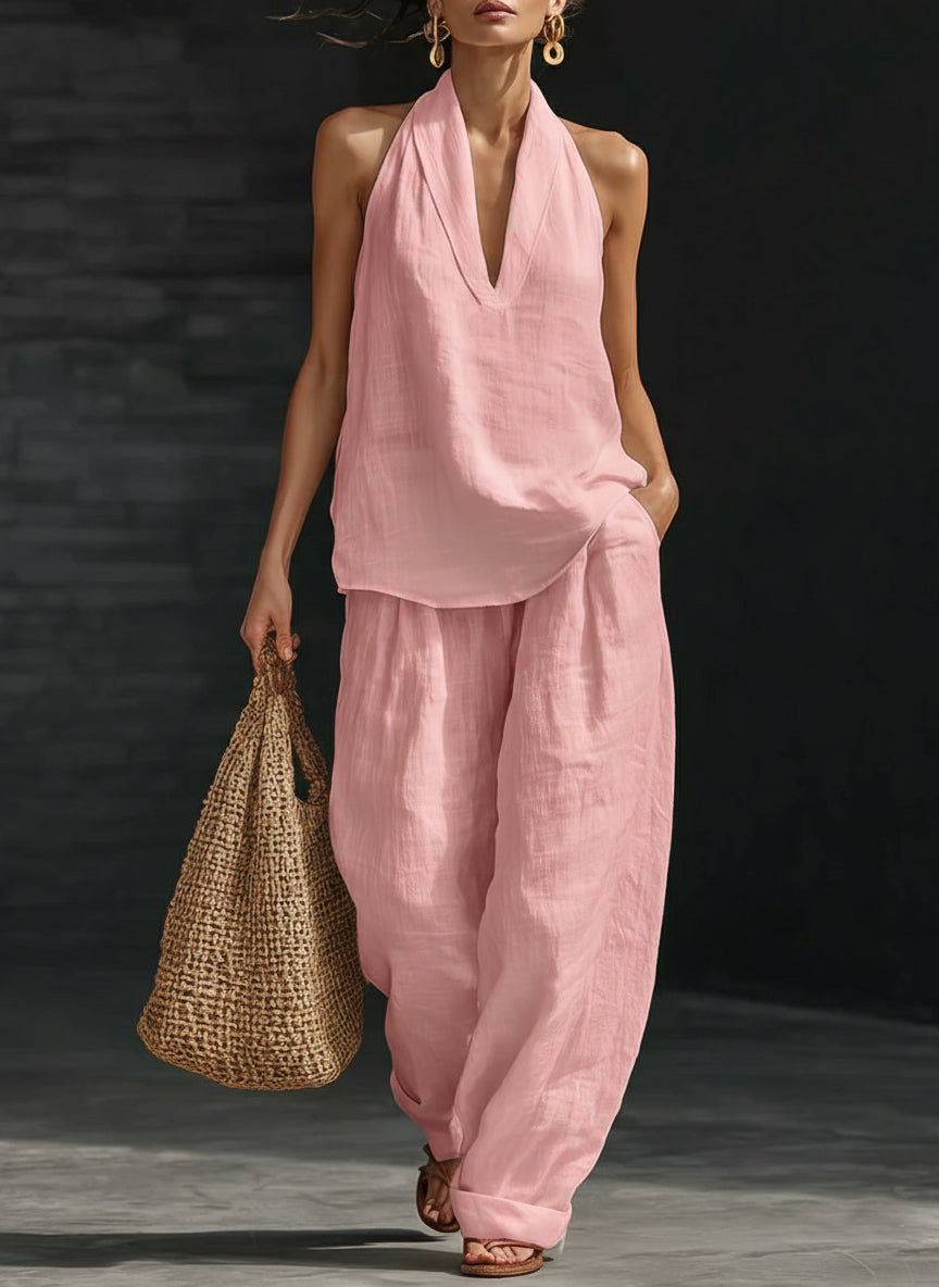 Casual And Cozy Minimalist Linen Two-piece Set