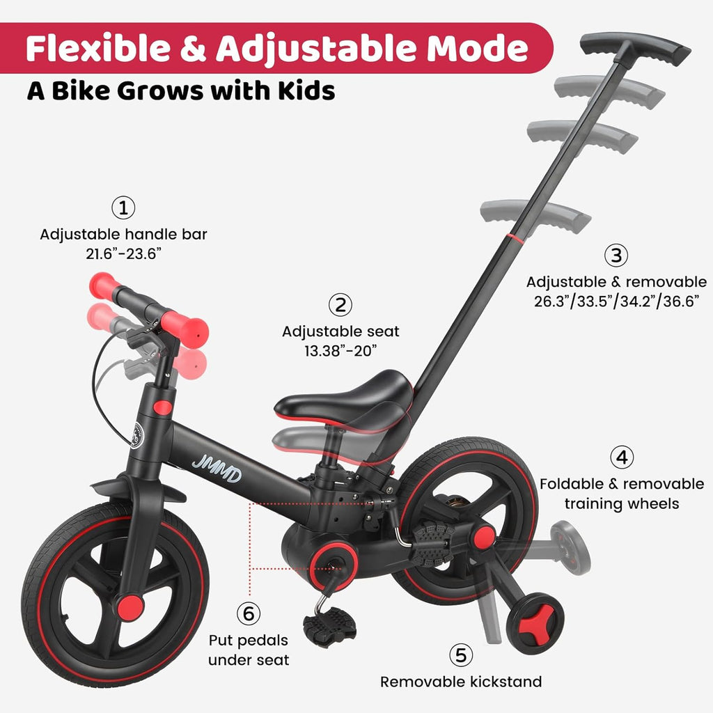 6 in 1 Toddler Bike with Push Handle for Kids