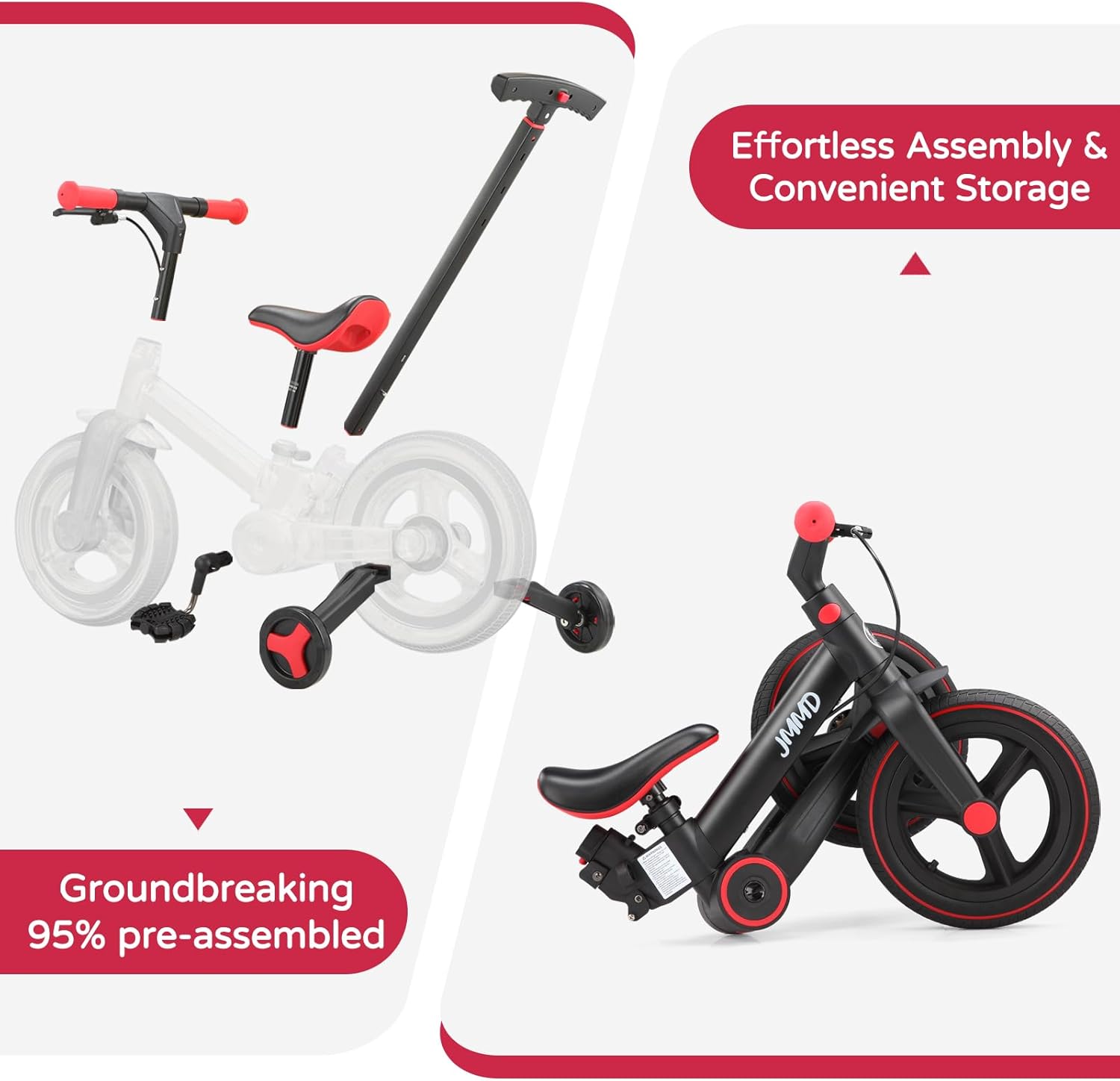 6 in 1 Toddler Bike with Push Handle for Kids