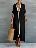 Women's Loose-fitting Linen And Cotton Shirt Dress