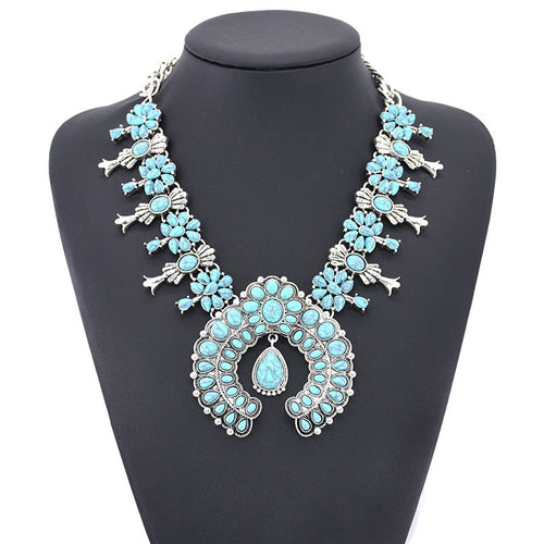 Boho Turquoise Flower Pendant Alloy Necklace