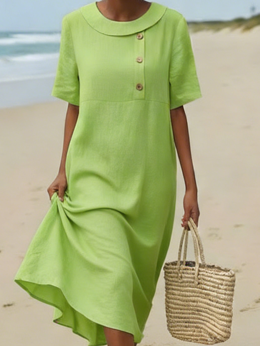 Elegant Cozy Round-neck Loose A-line Dress