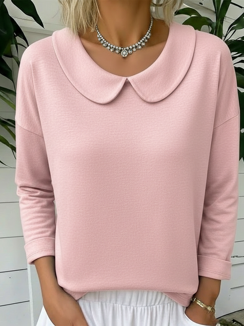 Cozy Vintage Peter Pan Collar Cotton Sweatshirt Top