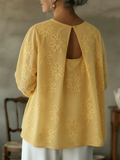 Romantic Floral Embroidered Cutout Design Blouse Shirt