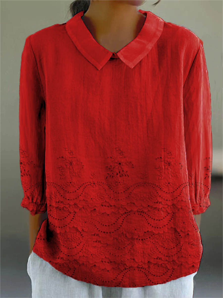 Women's Vintage Floral Pattern Art Print Casual Cotton And Linen 3/4 Sleeve Shirt