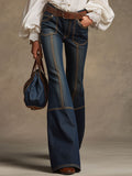 Retro Brown Double-stitched Navy Jeans
