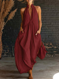 Elegant Resort-style Stand-collar Cotton Dress