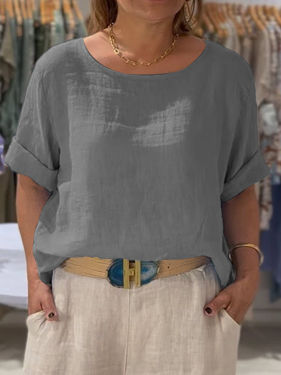 Women's Front and Back Two-way Casual Cotton And Linen Short Sleeve Shirt