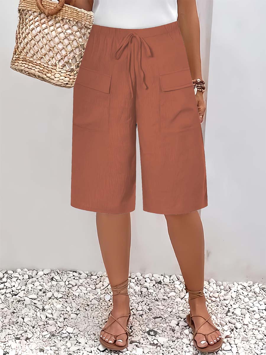 Women's Solid Color Casual Loose Stylish Pockets Shorts