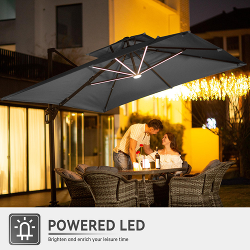Cantilever Umbrella with Full-Rib LED Strip Lighting