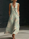 Women's Floral Pattern Art Print Casual Cotton Linen Dress