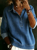 Women's Solid Color Casual Loose Denim Blouse Shirt