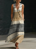 Women's Abstract Pattern Art Print Casual Cotton Linen Dress