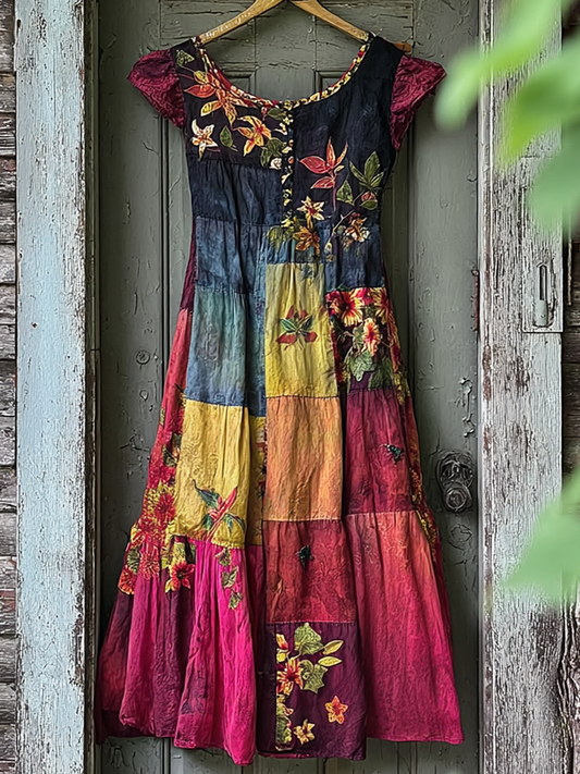 Summer Contrast Linen Dress d284