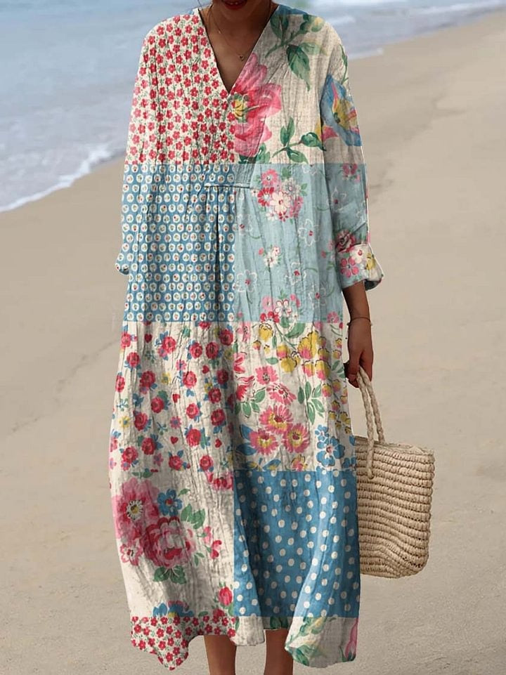 Vintage Bohemian Floral Cotton and Linen Peter Pan Ruffle Collar Shirt