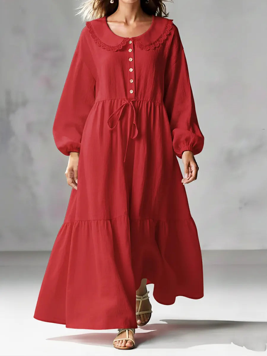 Women's Cozy Linen And Cotton Long-sleeved Dress