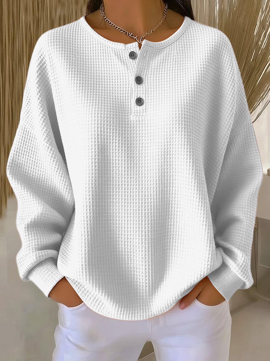 Casual Waffle Henry Collar Sweatshirt