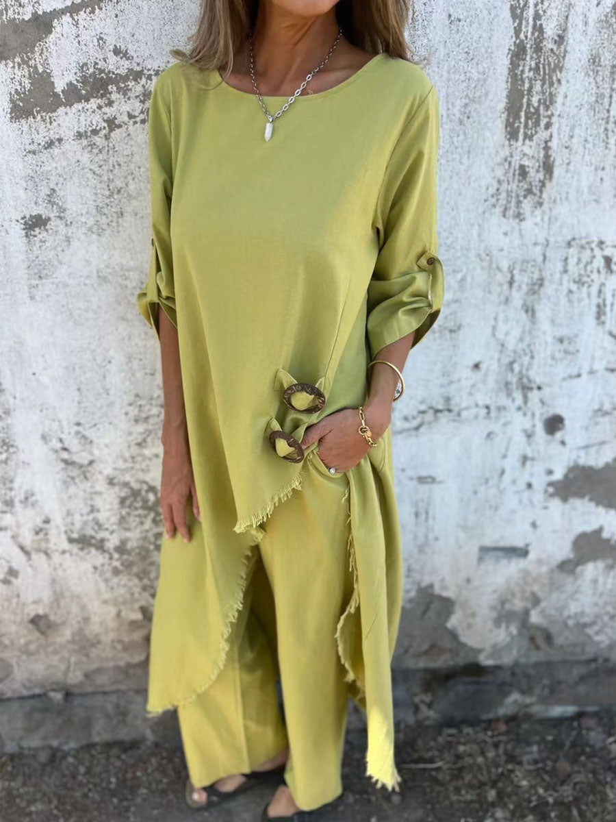 Women's Solid Color Casual Elegant Stylish Top And Pants Suit