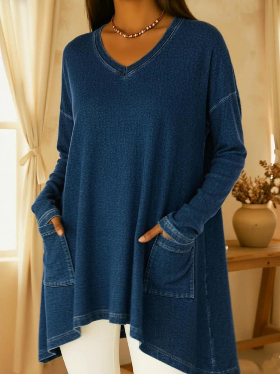 Casual Irregular Hem Denim Top