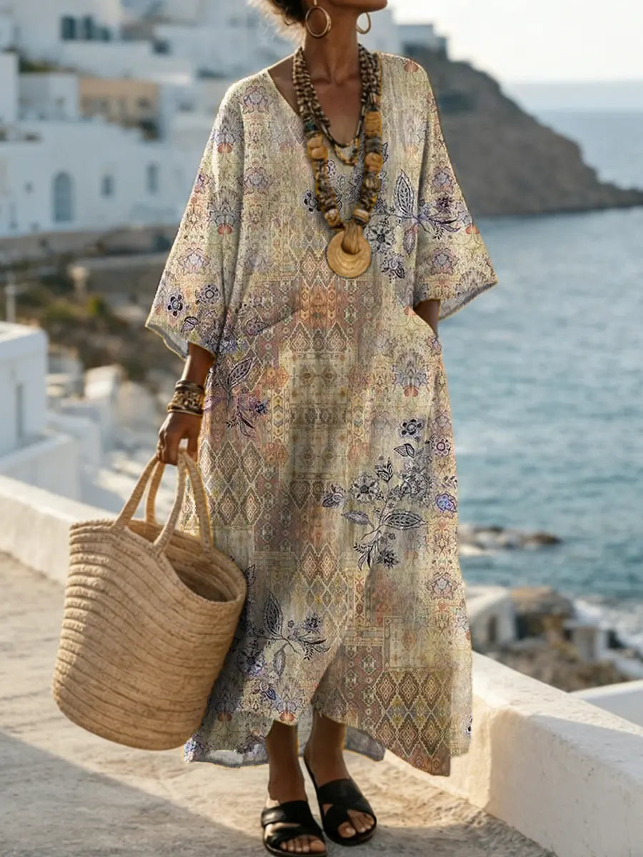 Women's Vintage Floral Pattern Art Print Casual Cotton Dress