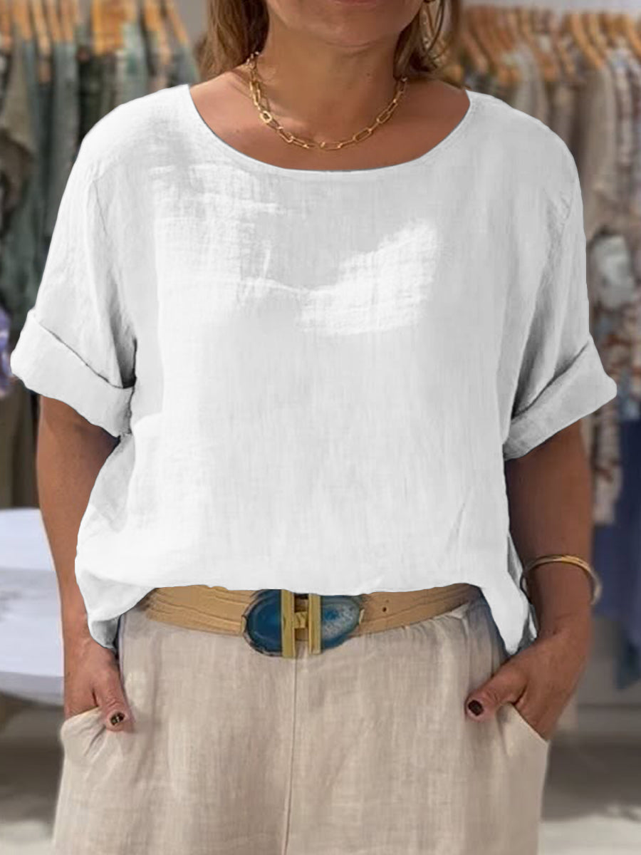 Women's Front and Back Two-way Casual Cotton And Linen Short Sleeve Shirt