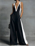 Patchwork Linen And Cotton Sleeveless Jumpsuit