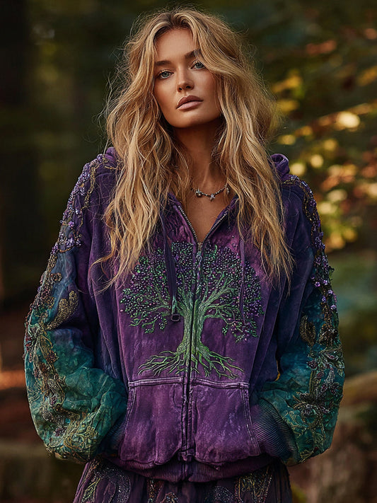 Women's Viking Tree Of Life Cozy Warm Zip-up Cardigan