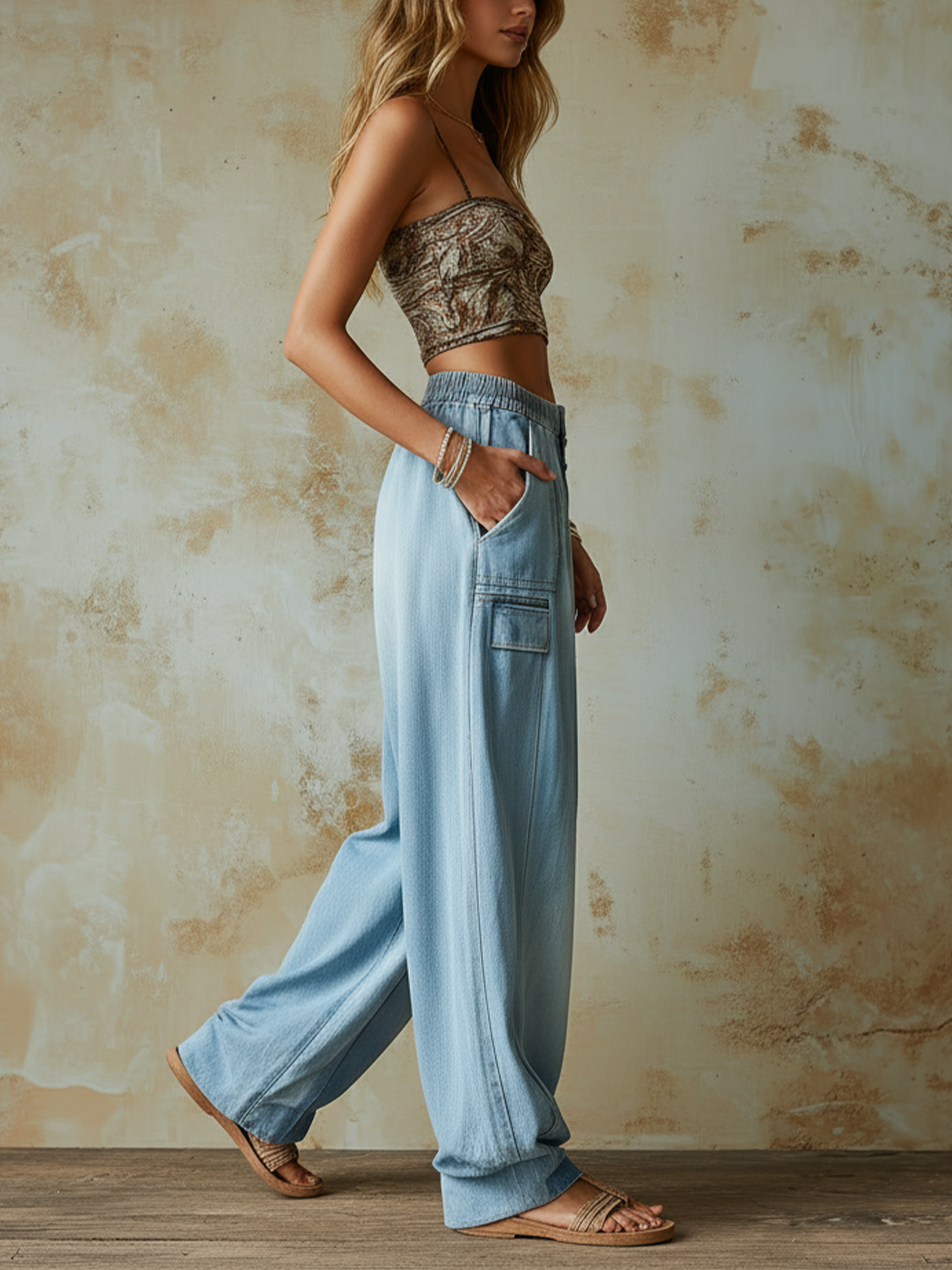Light Blue Tencel Denim Oversized Wide Leg Pants