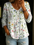 Women's Floral Pattern Art Print Casual Cotton Shirt
