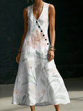 Women's Elegant Floral Decorative Patterns Minimalist And Cozy Button-up Dress