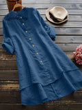 Women's Solid Color Loose Elegant Casual Cotton And Linen Shirt Dress