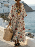 Women's Vintage Floral Pattern Art Print Casual Cotton Dress
