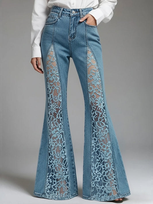 Patchwork Lace Flared Jeans
