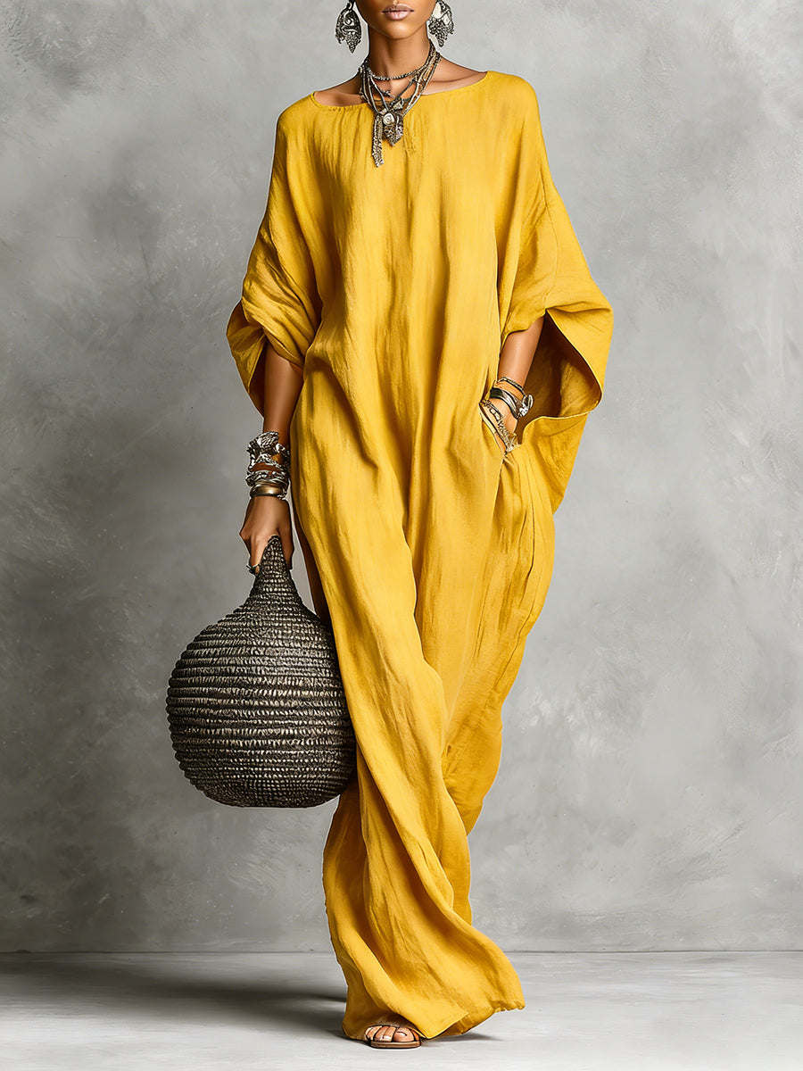 Minimalist Casual Sleeveless Cotton And Linen Long Dress