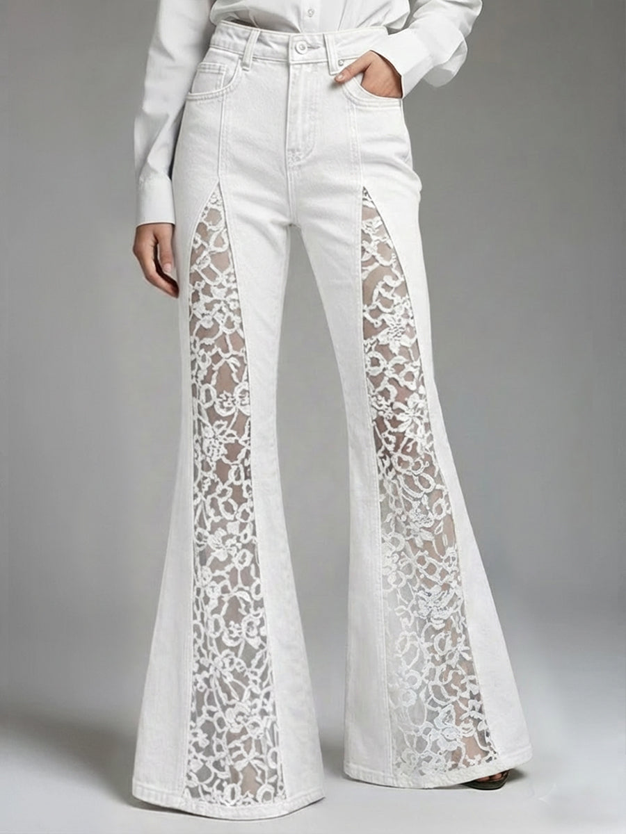 Patchwork Lace Flared Jeans