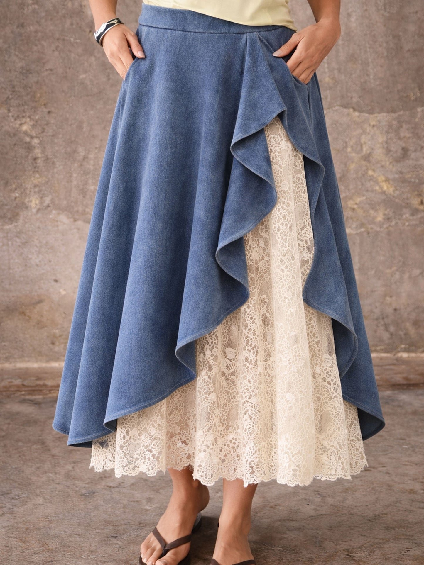 Women’s Chic Stylish Casual Lace Denim Skirt