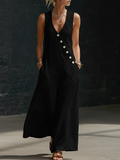 Minimalist Cozy V-neck Button-up Linen Jumpsuit
