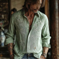 Men's Retro Bamboo Art Linen Long Sleeves Shirt