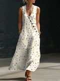 Women's Floral Pattern Art Print Casual Cotton Linen Dress