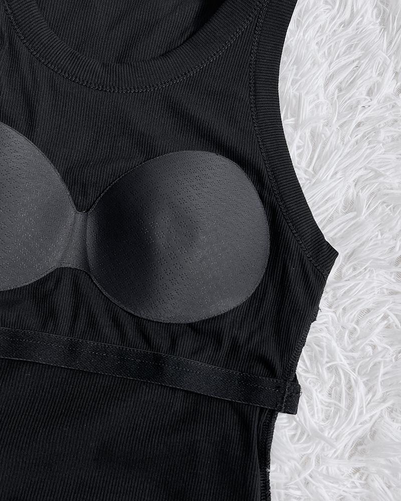 Built-in Bra 2 Piece Athletic Tank Tops for Women Ribbed Tank Top