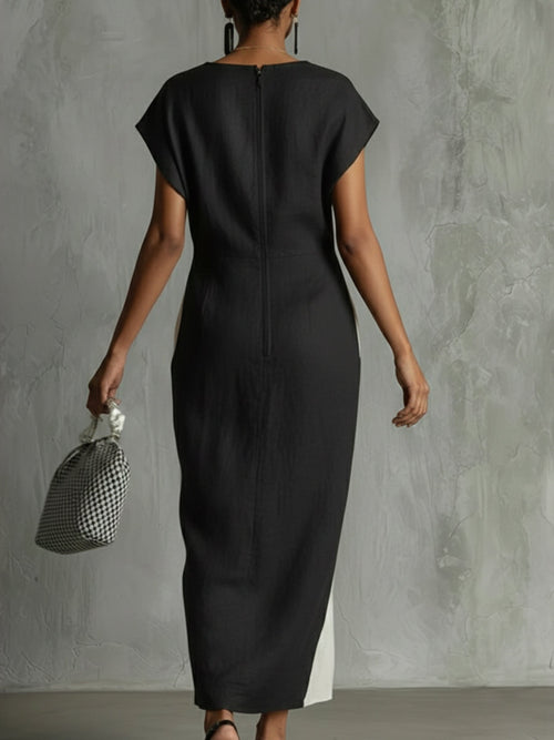 Comfortable V-neck Color-block Spliced dress