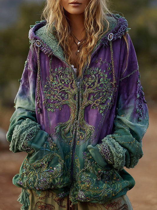 Women's Viking Celtic Knot Tree Of Life Comfort Warm Zip Hoodie