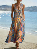 Women's Geometric Pattern Art Print Casual Cotton Linen Dress