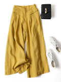 Women's Solid Color Semi-elastic High Waist Casual Pockets Cotton and Linen Wide Leg Pants
