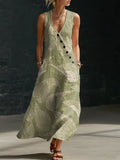 Women's Floral Pattern Art Print Casual Cotton Linen Dress