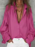 Minimalist Cozy Solid Color Stand Collar Cotton Blouse