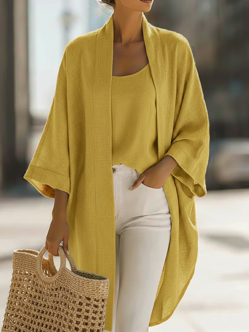 Cozy Minimalist Loose Cardigan And Vest Linen Set