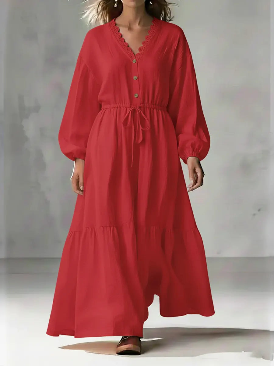 Women's Cozy Linen And Cotton Long-sleeved Dress