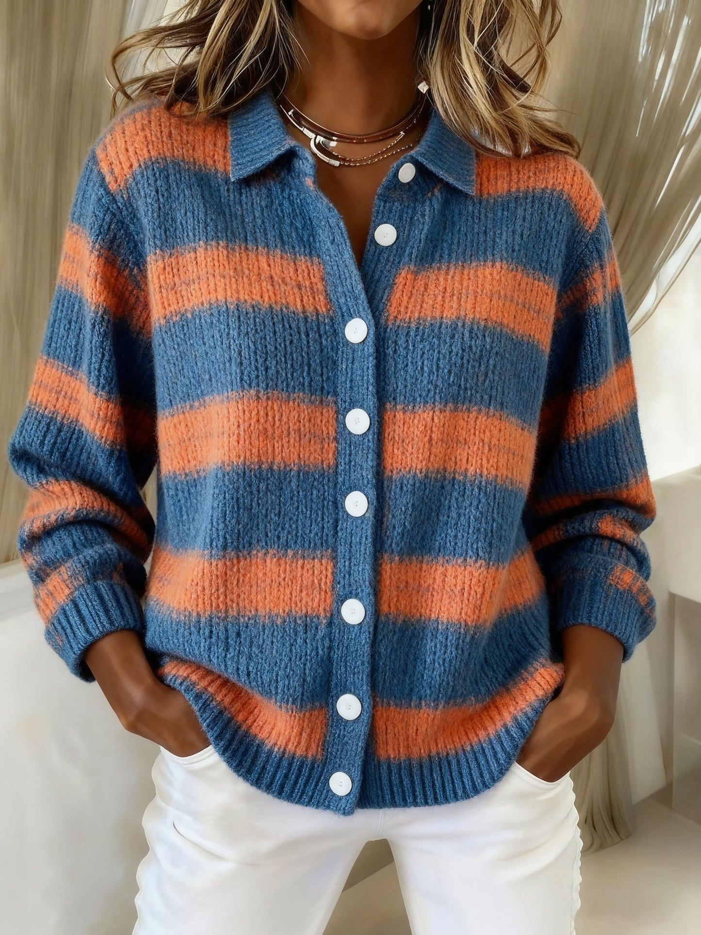 Women's Plaid Print Casual Cotton Buttoned Cardigan Sweater